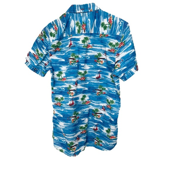 JAM SESSION Men's Blue Graphic Print Hawaiian Shirt Size L Slim Fit Summer - Picture 5 of 11